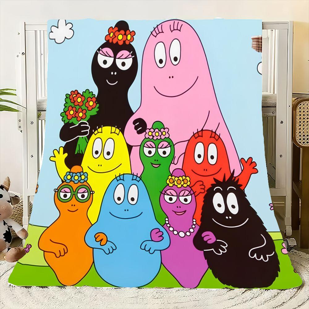 Kolorowy Koc Barbapapa - Fantazyjny Wzór Postaci w Kształcie Plamy do Rodzinnych Przytulasów, Przytulny Miękki Mikrofibra Blan