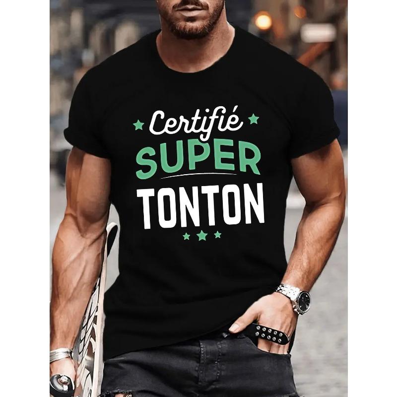 

European Size Fun French Men s Short Sleeve T-Shirt - French Text Summer Casual Round Neck Top, Machine Washable French Shirt for Casual Attire 4XL