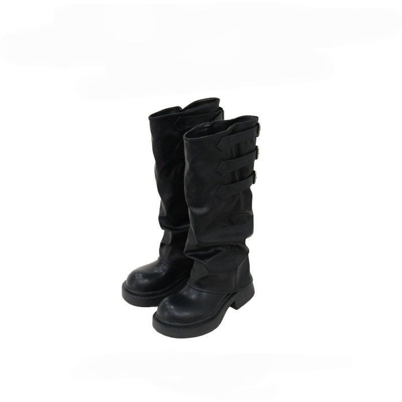 Thick-soled Trouser Boots Retro Knight Boots Women's 2025 Autumn and Winter New Versatile and Thin Brown Stacking Boots