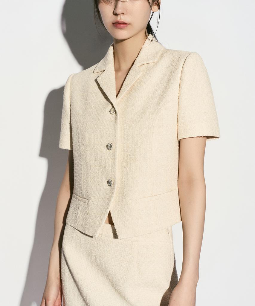 Re Rhee Tweed Half-Sleeve Jacket
