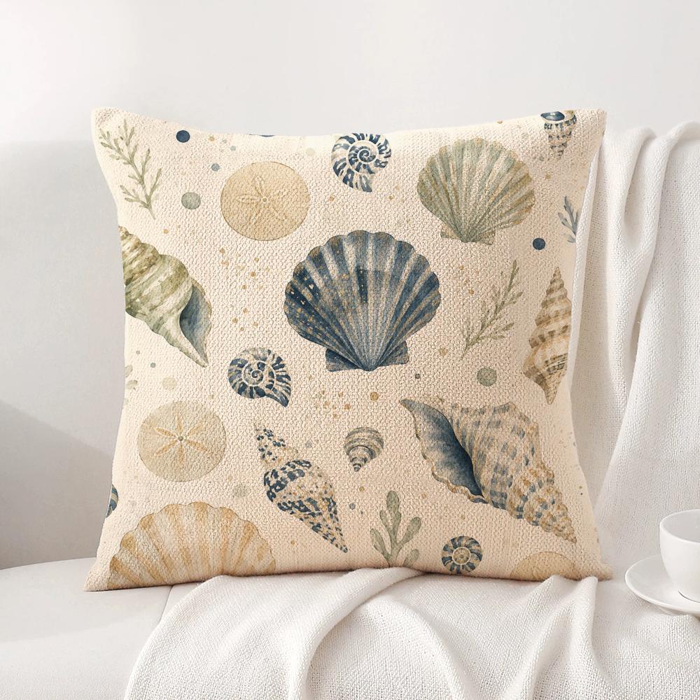 Cute Conch Print Cushion Cover Linen Organic Fabric DoubleSided Printing Sofa Breathable Home Decor Gift Pillow Case