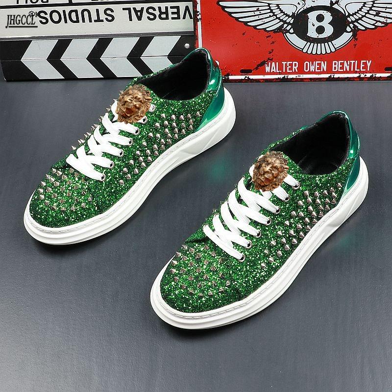 Pantofi Plați cu Ținte, Capse, Țepi și Paiete pentru Bărbați, Design Luxos, Mocasini Hip-Hop, Ghete înalte, Adidași Sport de Mers, Zapatos Hombre 7