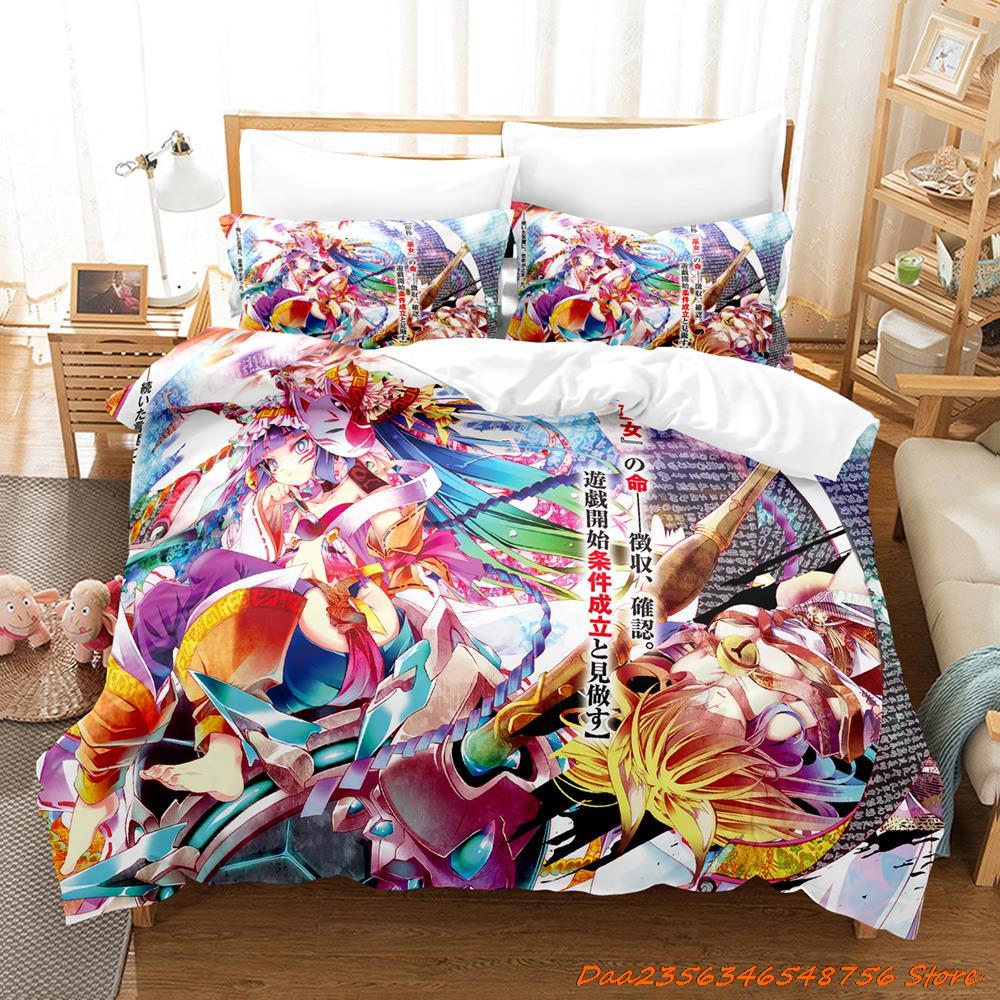 New Personelity New No Game No Life Bedding Set Cartoon Anime Three-Piece Set Adult Kid Bedroom Duvetcover Sets 3D Kawaii Girl