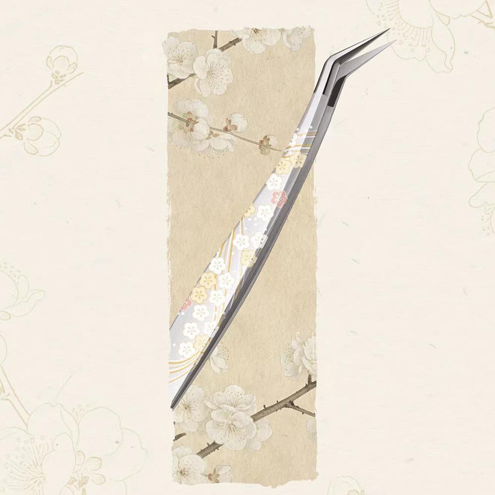 Stainless Steel Curved Stickers Tweezers Lashes Extension Tweezer  Miniature Scene Stickers Plum blossom