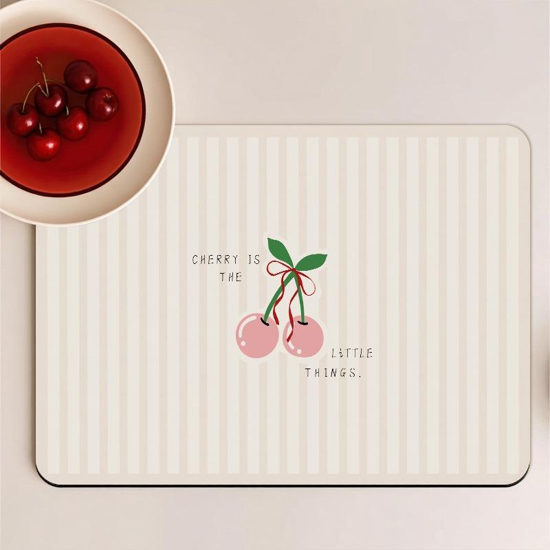 Cute Cherry Super Absorbent Dish Drying Mat for Kitchen Tableware Table Placemat Drain Pads Drainer Rug Drink Holder Washable