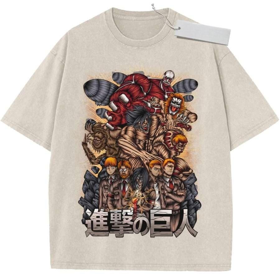 Unisex Washed Black Vintage Tshirt Attack On Titan Survey Corps Highquality Fabric for Home Leisure Travel Shopping