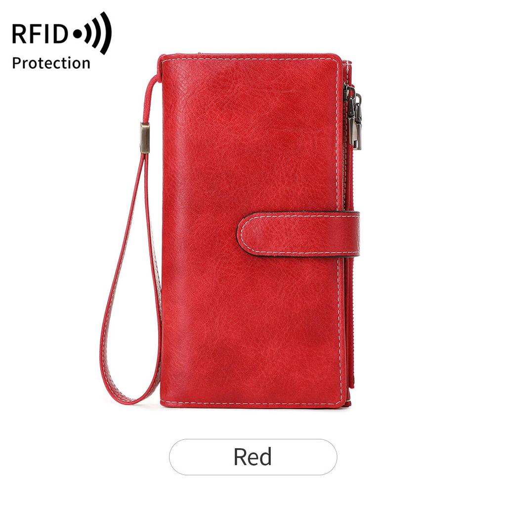 Women's PU Leather Long Wallet with Wrist Strap, Solid Color Zipper Wallet, Multi Card Holder, Casual Daily Clutch Purse