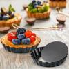 4-inch mini tart molds nonstick carbon steel removable-bottom daisy-edged round baking pan black 8PCS