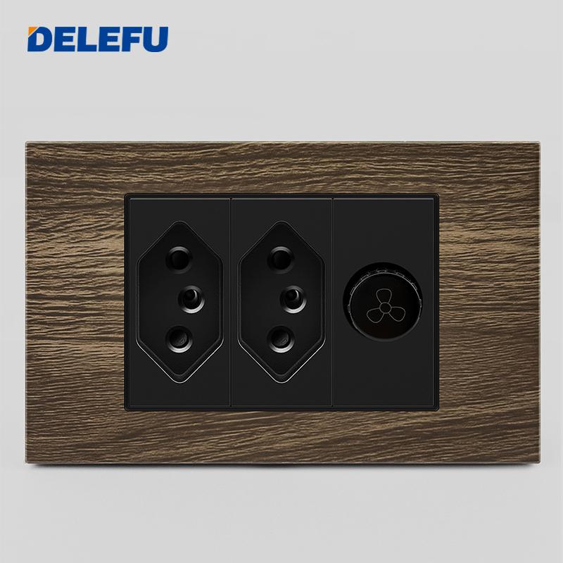 DELEFU Brasilianischer 118er Vintage Aluminium-Holzmaserung Schaltersteckdose mit USB Typ-C Anschluss Netzstecker ist Langlebig.