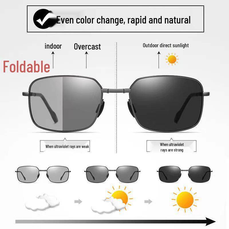 Pánské polarizační skládací sluneční brýle s fotochromatickými skly a slitinovým rámem pro řízení