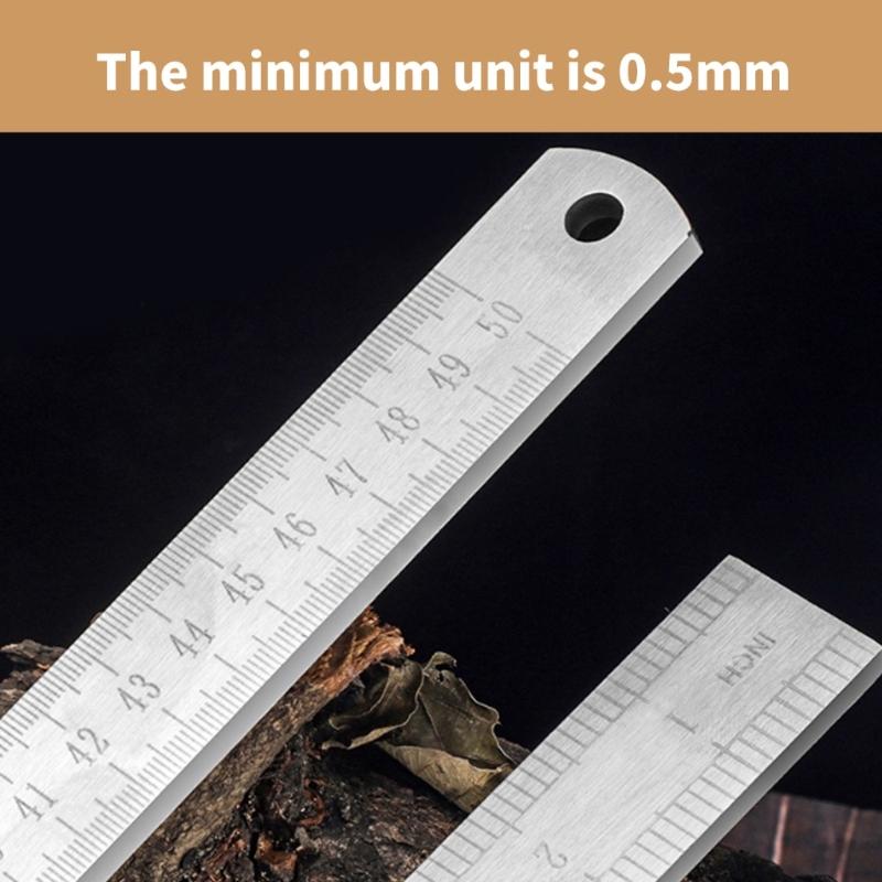 Multifunctional Ruler Straight Edges Measuring Tool 50cm Straight Ruler Stainless Steel Car Mounted Defense Ruler