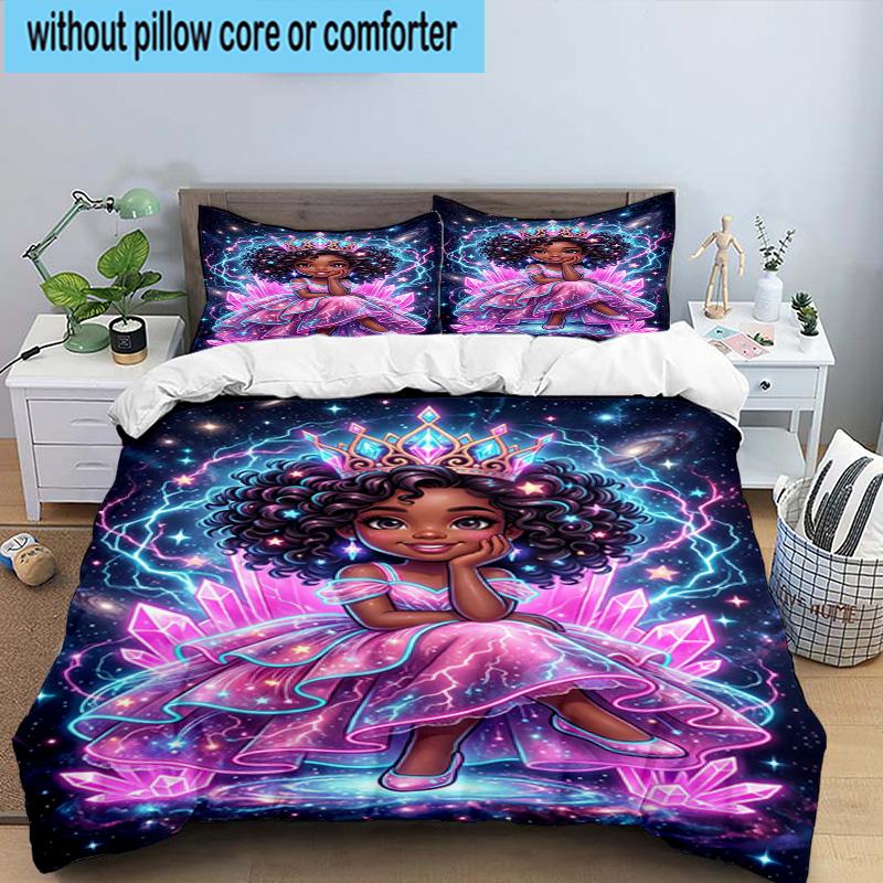 Galactic Princess Adventure 3pcs Bedding,Including 1pc Duvet Cover And 2pcs Pillowcases Perfect for Christmas,Ideal for Bedroom, Dormitory