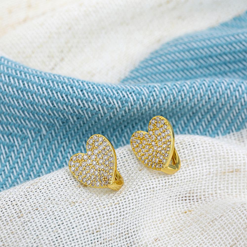 

Crystal Female White Zircon Stone Heart Hoop Earrings Fashion Gold Color Wedding For Women