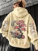 Japanese Tokyo Cherry Blossom Fuji Mountain Print Women Hoodie Loose Korean Hoody Y2K Autumn Clothes Fleece Pocket Sportswear