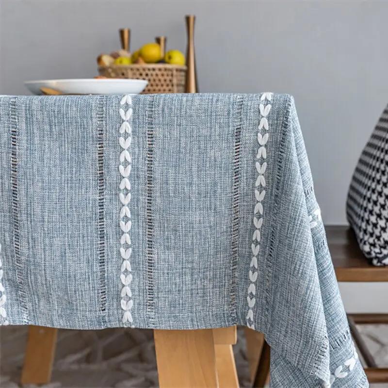 Light Green Rectangular Tablecloth Boho Rustic Farmhouse Decoration Solid Color Tassel Living Room Kitchen Dustproof Table Cover