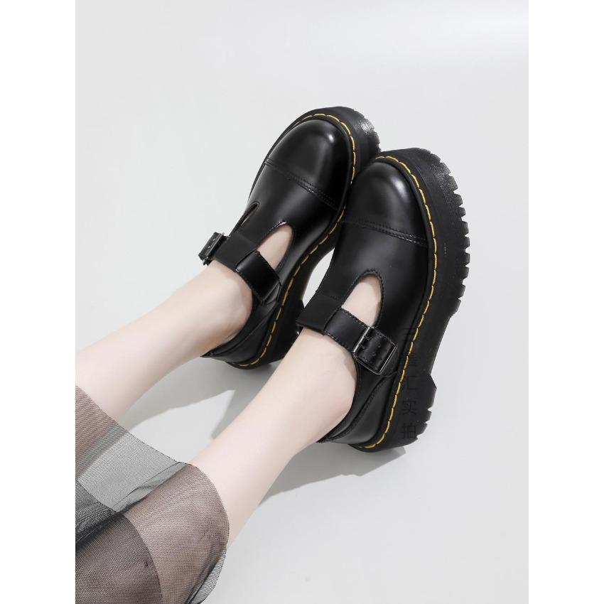 Zapatos de Mujer Mary Jane con Tira en T de Plataforma Generation, Zapatos de Cuero Genuino de Caña Baja Estilo Británico para Aumentar la Altura