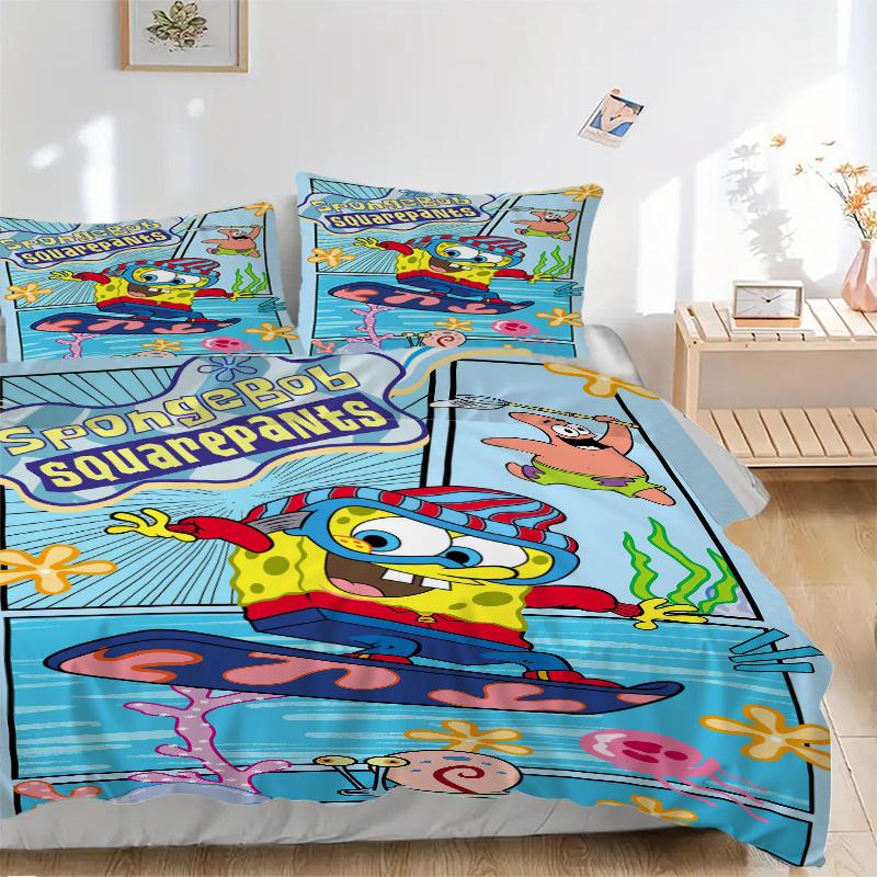 

3pcs SpongeBob and Patrick Printed Quilt Set - Includes 1 Quilt Cover and 2 Pillowcases, Machine Washable - Suitable for All Seasons.F079 135x200cm