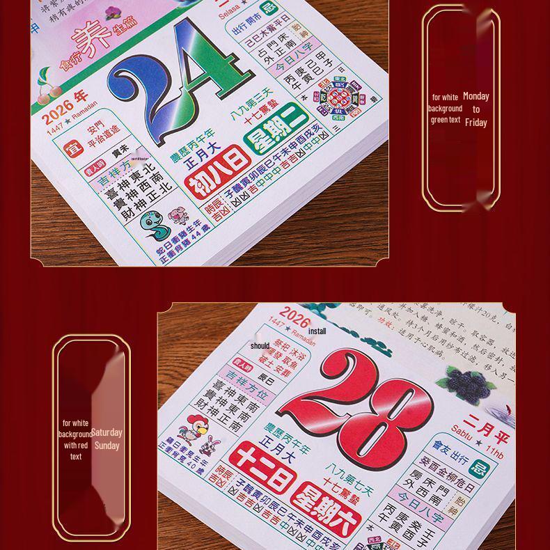 2026 Color Tear-Off Wall Calendar: Health Preservation Almanac, Large Imperial Daily Calendar