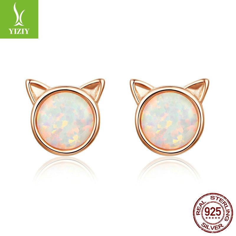 Meow Star Simple Cat Earrings Women'S Opal S925 Sterling Silver Stud Earrings, Source Sce538