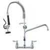 Commercial Faucet with Pre-Rinse Sprayer, 25" Height, 8" Center, 12" Swing Spout, Wall Mount Kitchen Sink Faucet, Brass Constructed Device with Pull