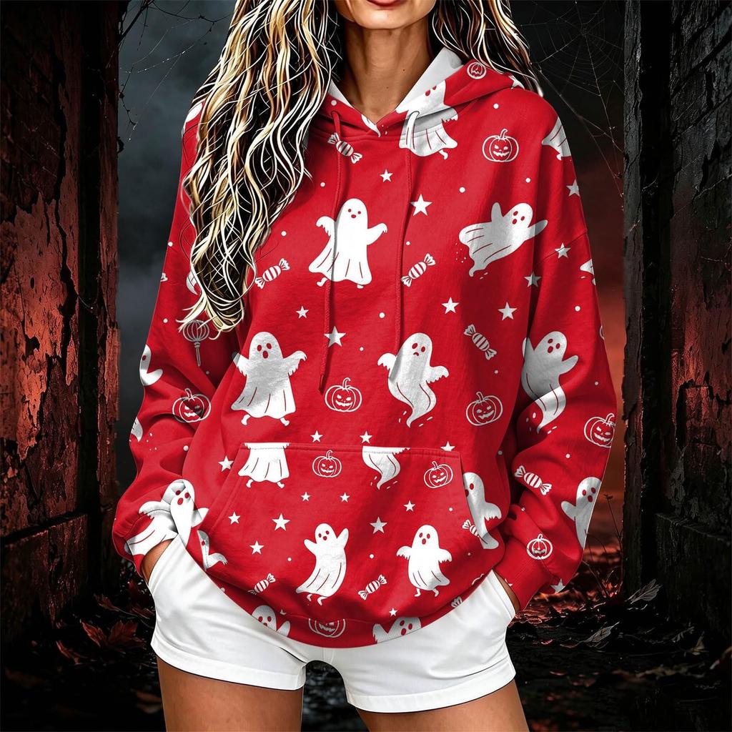 Women's Halloween Print Hoodie Pullover for Casual Everyday Wear