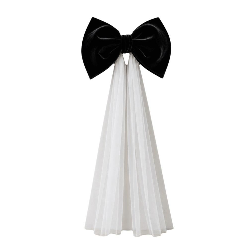 Mesh Tulle Large Velvet Christmas Bow Ornaments Tree Bow with Long Tails Wedding