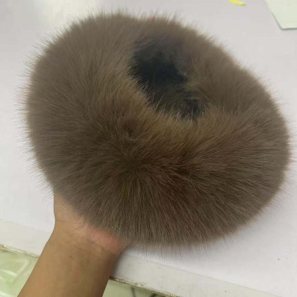 Autumn and winter hats are fashionable and versatile, windproof and warm, topless Mongolian hats, imitation fox fur hat rings, plush hair accessories