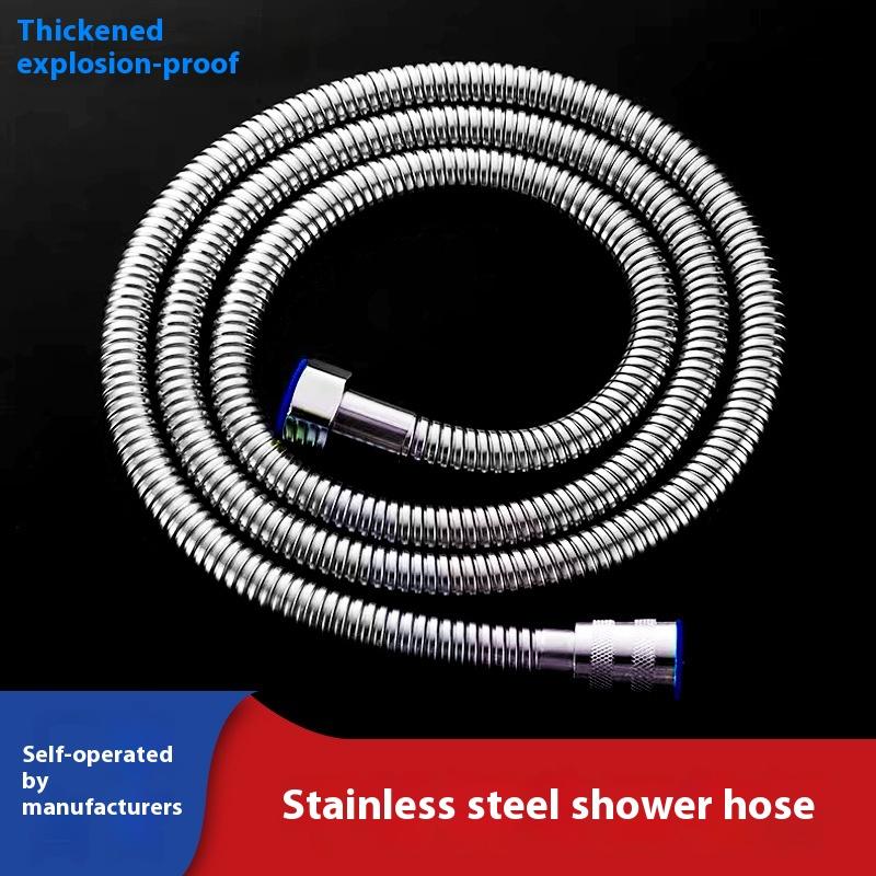 Large Double Buckle Explosion-Proof Hand Shower Hose Transparent Stainless Steel Inner Tube Flexible Shower Head Shower Tube