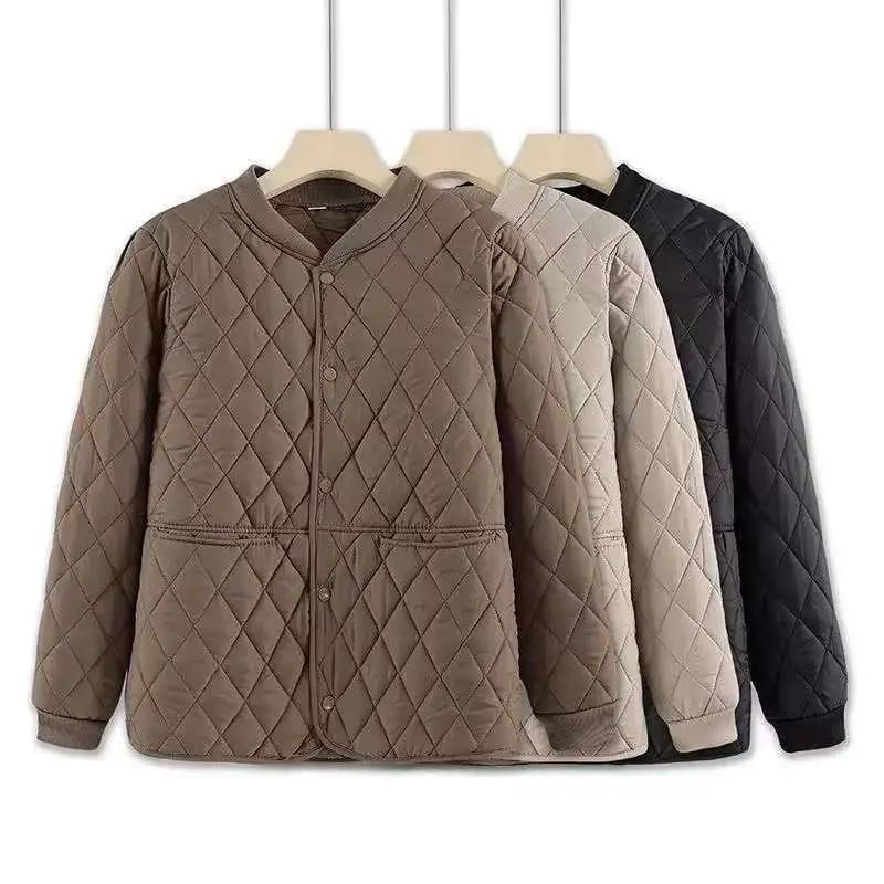 Lightweight Cotton-padded Jacket, Lightweight Rhombic Mother's Casual Loose Cotton-padded Jacket, Winter Short Jacket, Solid Color Padded Jacket