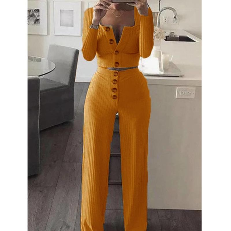 JPNTKY Women's Fashion Casual Long Sleeve Square Collar Pants Suits