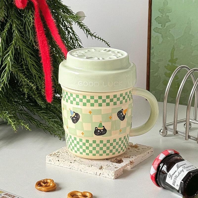 Shangqi Keramik Tasse Schwarze Katze mit Deckel