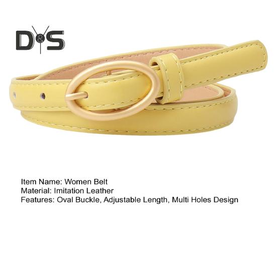 Women Belt Metal Oval Buckle Decor Multi Holes Design Adjustable Length Belt Imitation Leather Waist Strap Shirt Sweater Accessory