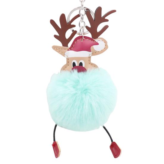 Christmas Deer Keychain Cute Reindeer Pom Pom Keyring Faux Fur Fluffy Plush Ball Charm for Handbag Backpack Purse Accessory