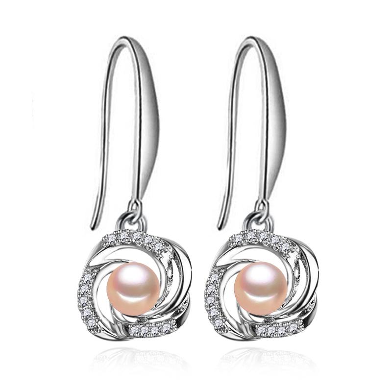 LSOOYH Naturliga sötvattenspärlörhängen för kvinnor mode söta blomma örhängen pärlsmycken flickor Födelsedagspresent