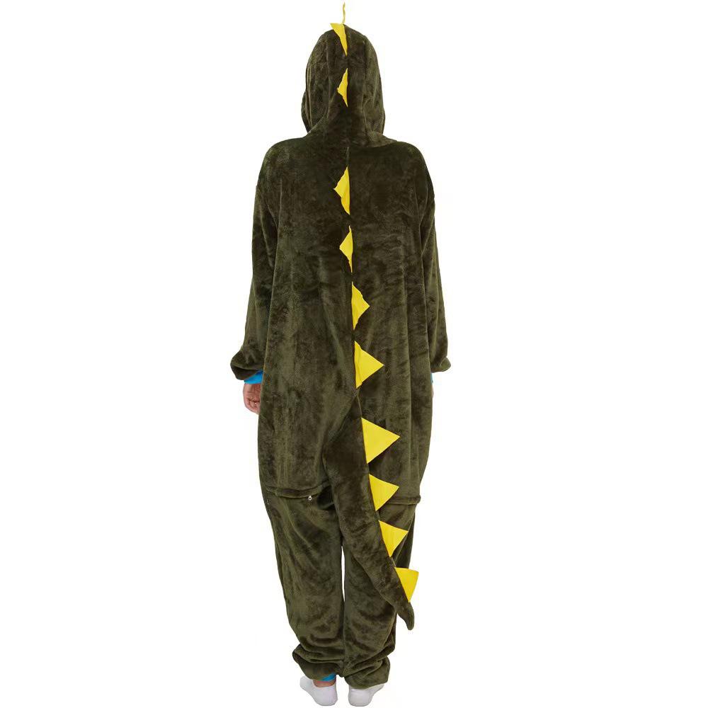 2025 Army Green Spiky Dragon Onesie Pajamas for Men & Women - Cute Cartoon Cosplay