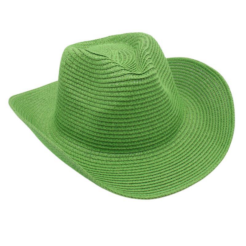 Adjustable Lightweight Wide Brim Solid Woven Panama Curled Straw Western Cowboy Visor Sun Hat With Accessories for Seaside Beach