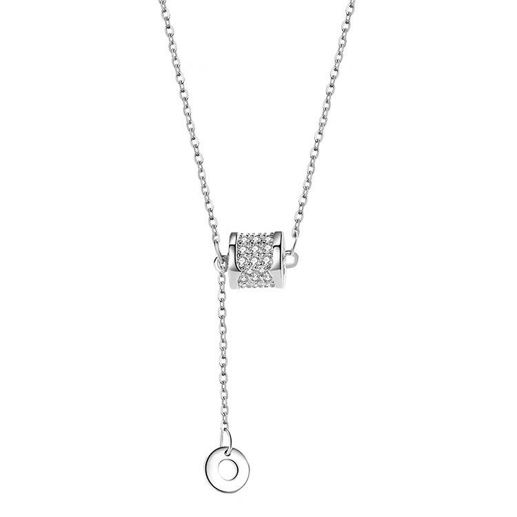 Su Chuang S925 Sterling Silver Rhinestone Tassel Circle Necklace for Women 925 Silver