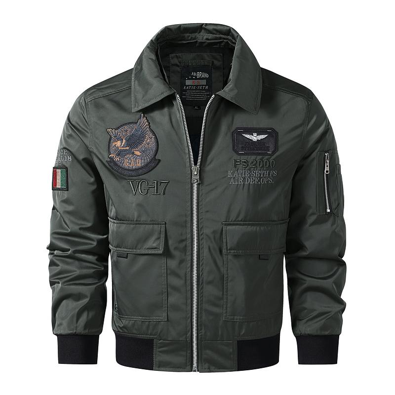 Military Air Force Flight Jacket Men's Tactical Bomber Jacket Fur Collar Army Combat Jacket Pockets Zipper Cargo Jacket Men