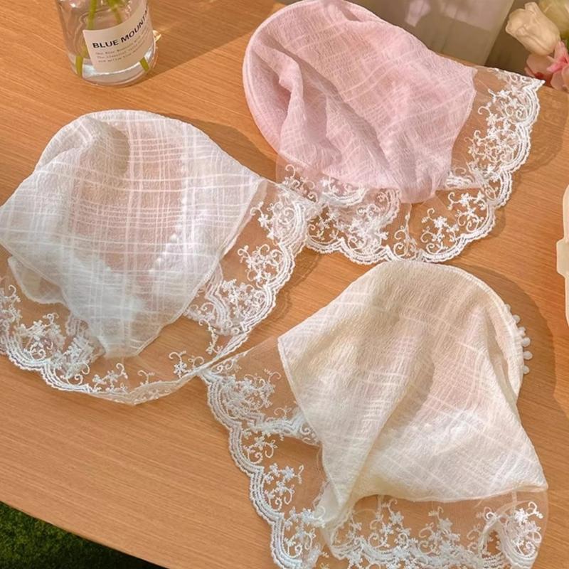 Comfortable Breathable Fabric Lace Bandana Headscarf for Women French Integrated Headwrap Pastoral Hair Decoration