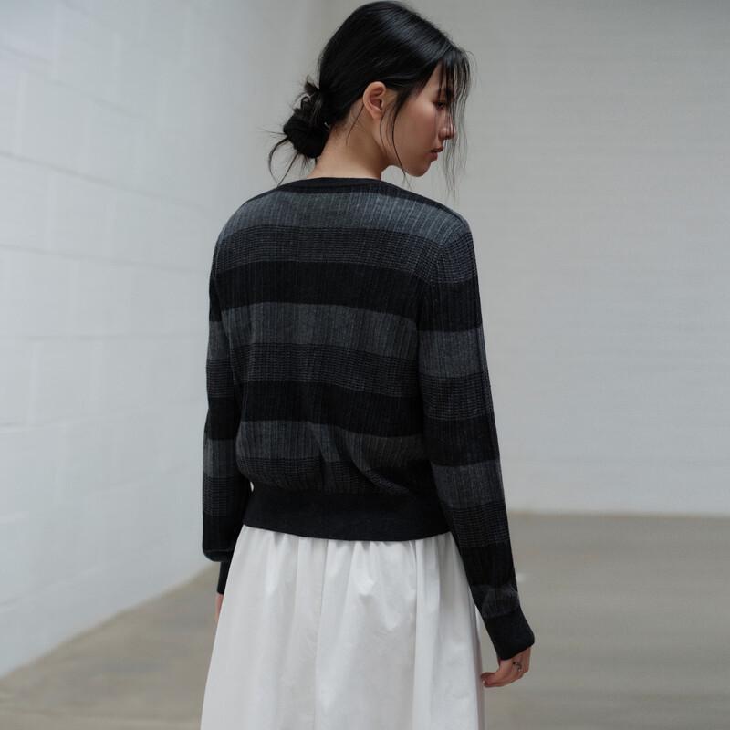 Elva' Island Casual Striped Long Sleeve Knit Cardigan