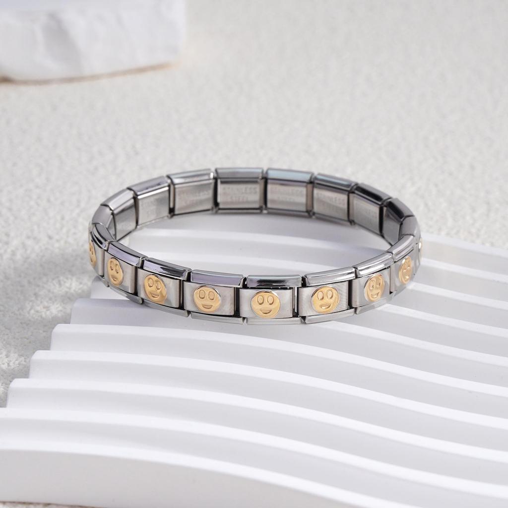 Italian Stainless Steel Love Heart & Star Modular Bracelet - Detachable Elastic Watch Band, European & American Fashion.
