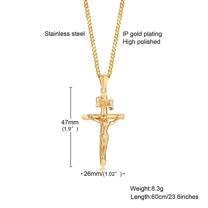 Stainless Steel Cross Necklace for Men, Christian Jesus Pendant Necklace, Catholicism Religious Faith Jewelry Easter Gifts
