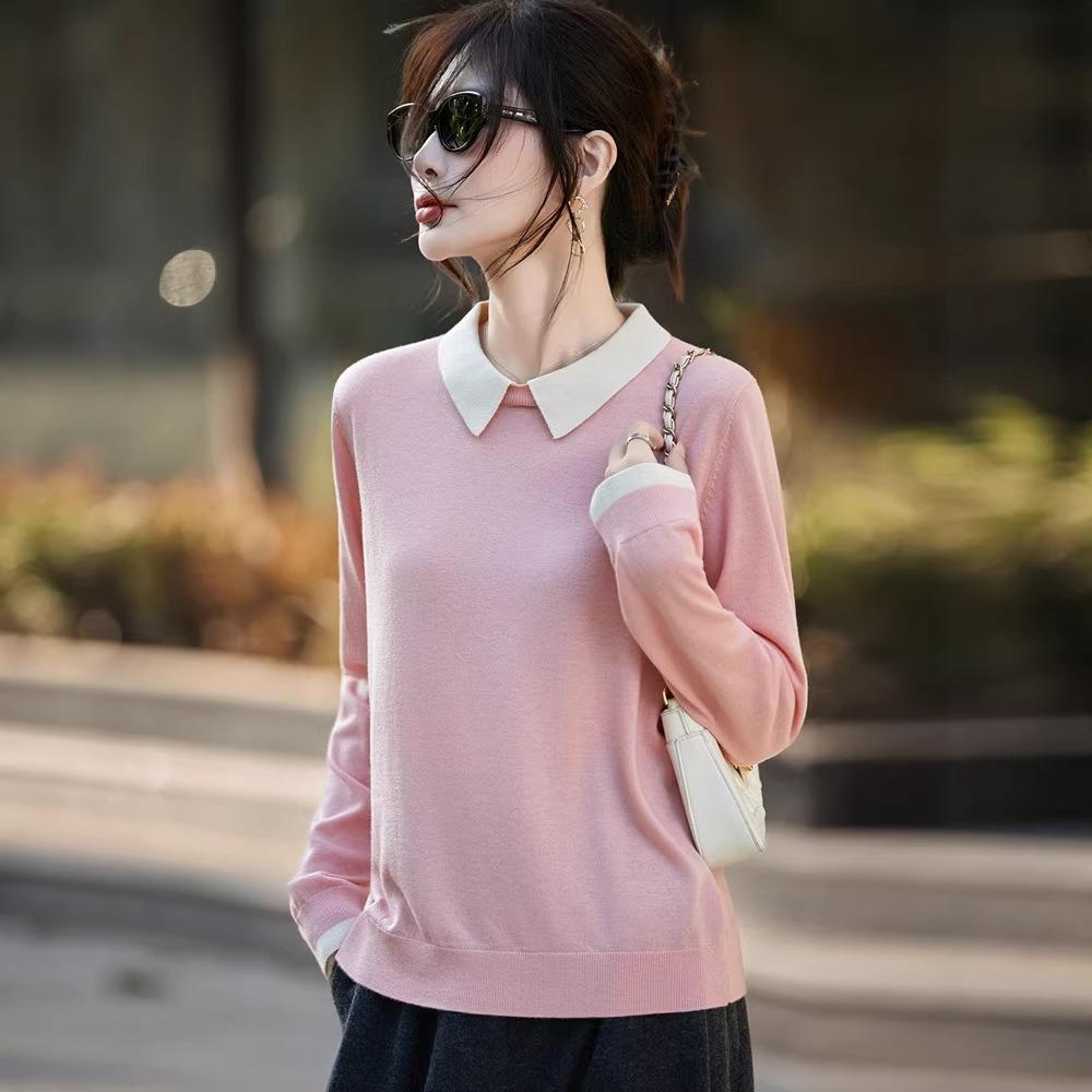 Women's Cashmere Soft Knit Polo Collar Pullover - Versatile, Simple, and Elegant Design for Spring and Autumn