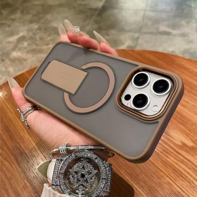 For iPhone 16 Pro Max Luxury Magsafe Magnetic Holder Stand Color Frame Phone Case For iPhone 11 12 13 14 15Plus Protective Cover