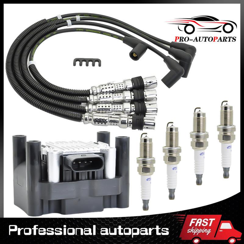 Ignition Coil & Spark Plugs & Wire set for Beetle Golf Jetta Seat Ignitio UF277