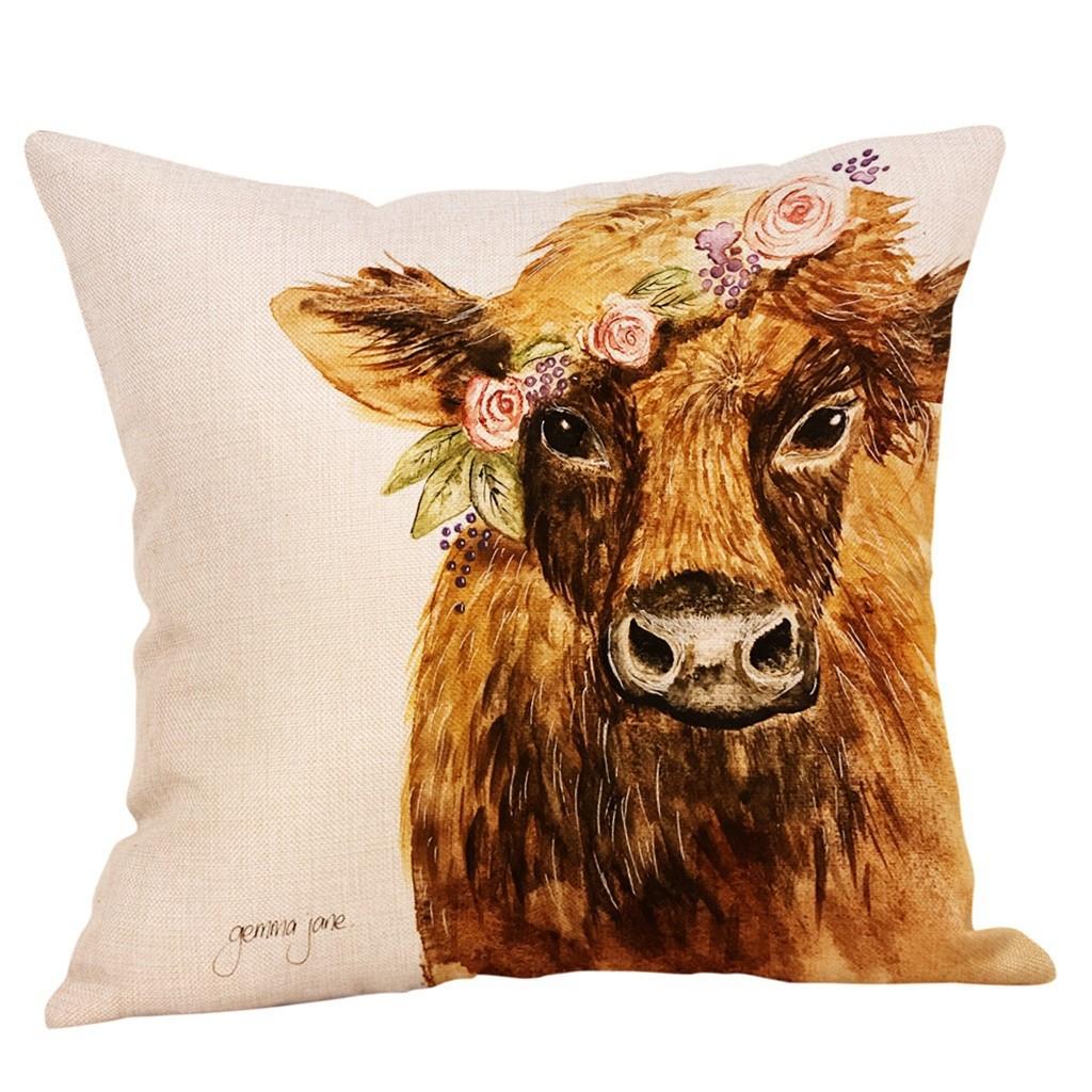 Creative Cartoon Cute Animal Print Linen Pillow Case Home Sofa Car Decoration Pillow