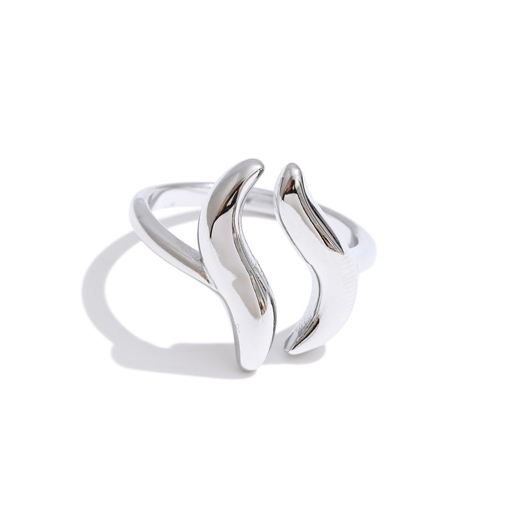 

Yhpup Stainless Steel Geometric Wave Open Adjustable Ring Gold & Platinum PVD Plated Minimalist Finger Polished Jewelry New resizable