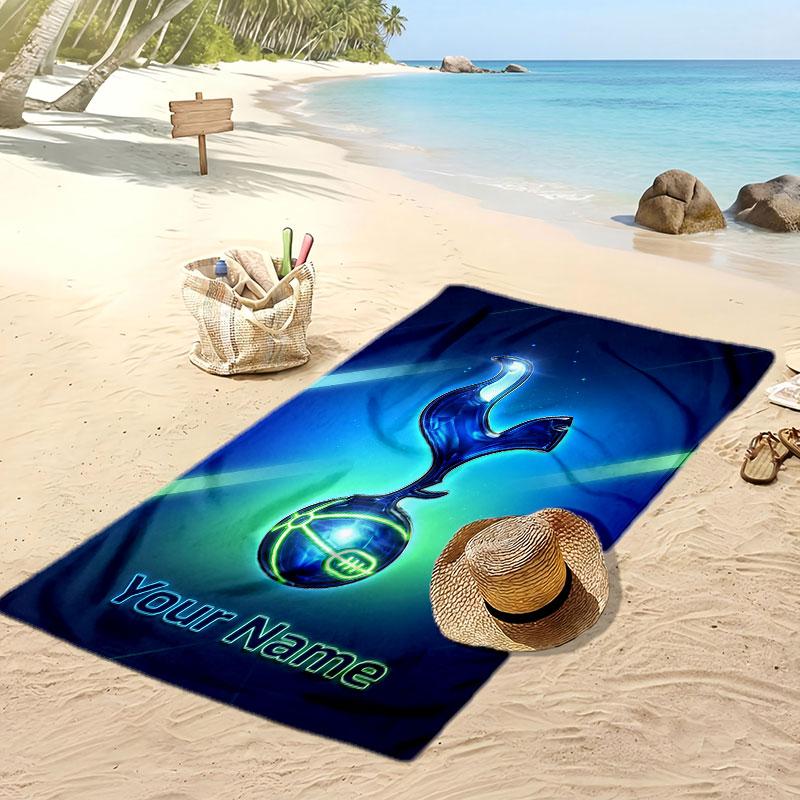 Tottenham Hotspur FC Personalized Printed Beach Towel Soccer Logo Support Custom Name Text Absorbent Towel For Sport Travel Special Gift
