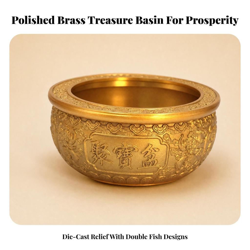 Chinese-Style Feng Shui Treasure Bowl Gold-Colored Decorative with Embossed