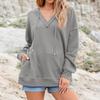 Women's Solid Color Sweater Hooded V-neck Strip Loose Pocket Pullover Top